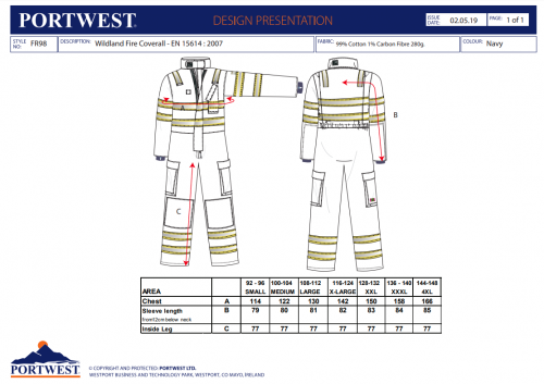Combinezon Wildland Fire, navy, regular, Portwest